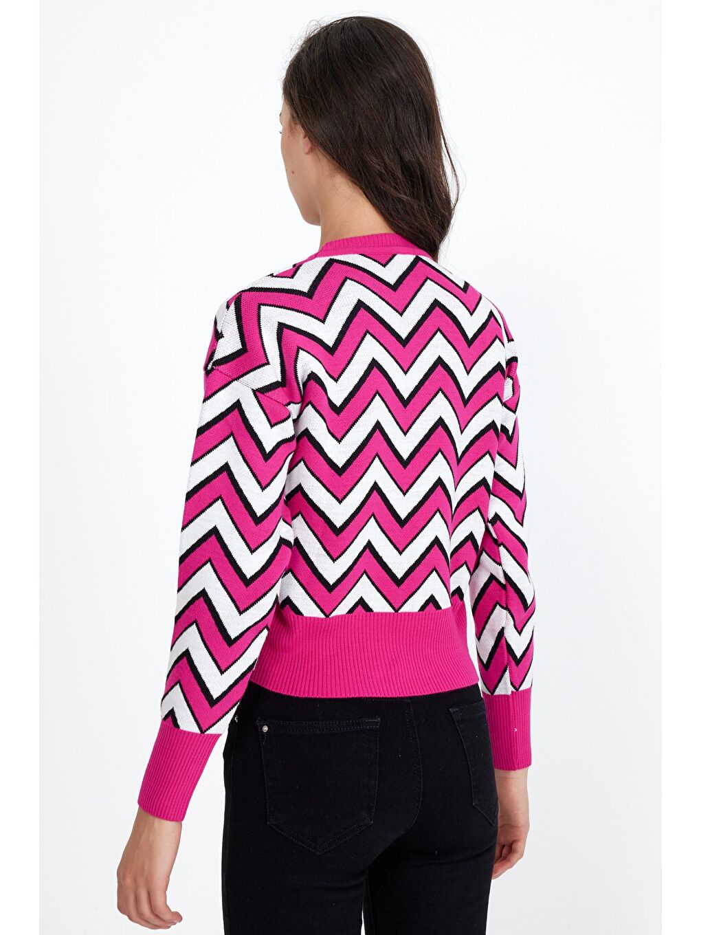 Pembe Kadın Oversize Leopar Desenli Kazak-4