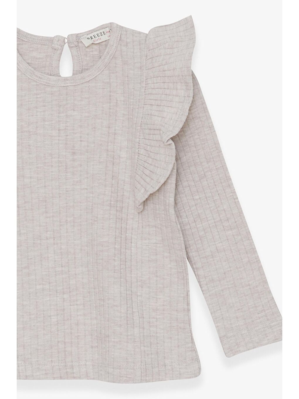 Kız Çocuk Uzun Kollu Bluz Omuzu Fırfırlı Bej Melanj (1.5-5 Yaş)-2