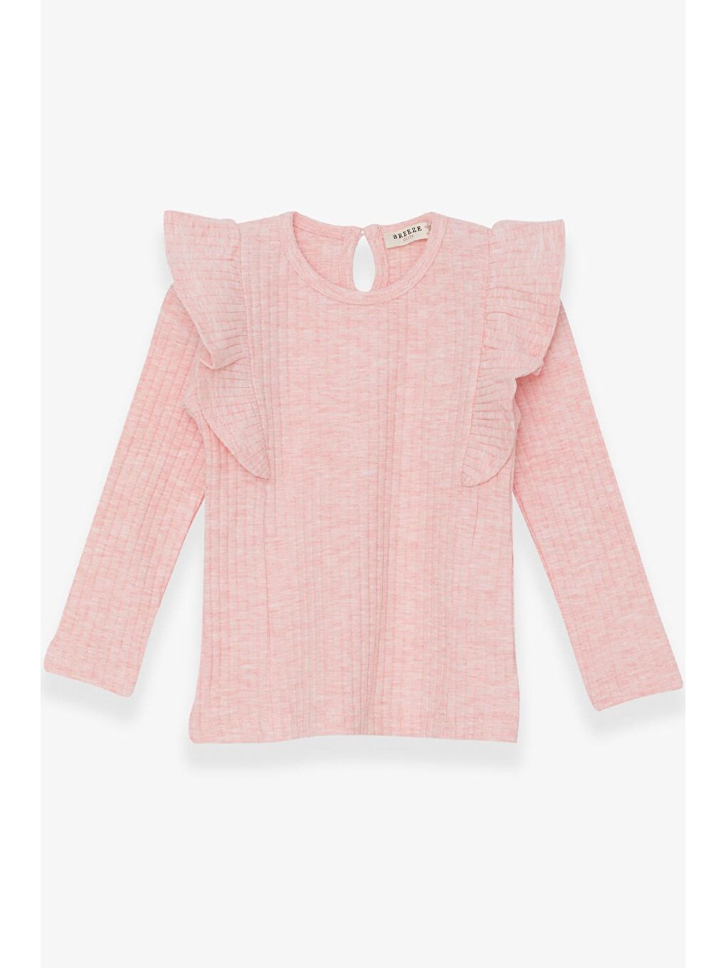 Pembe Kız Çocuk Uzun Kollu Bluz Omuzu Fırfırlı Somon Melanj (1.5-5 Yaş)-2