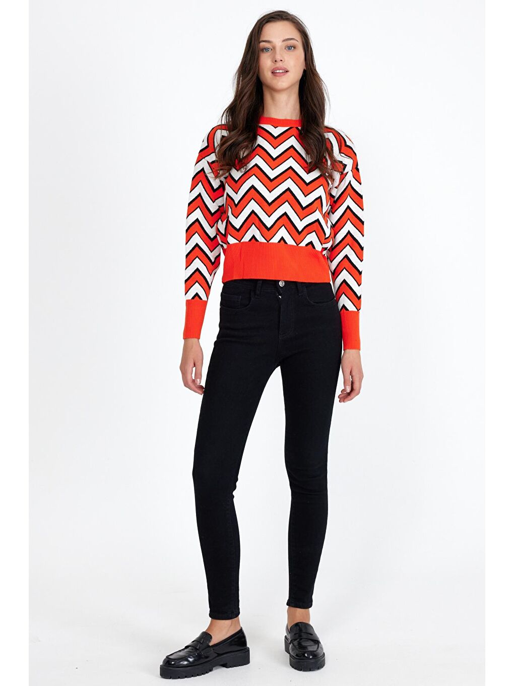 Turuncu Kadın Oversize Leopar Desenli Kazak-3