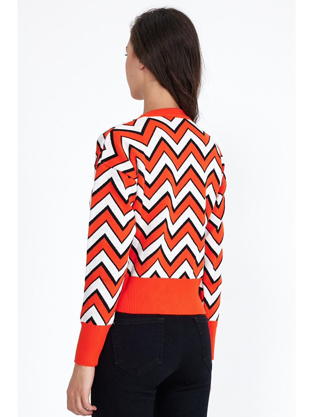 Turuncu Kadın Oversize Leopar Desenli Kazak-4