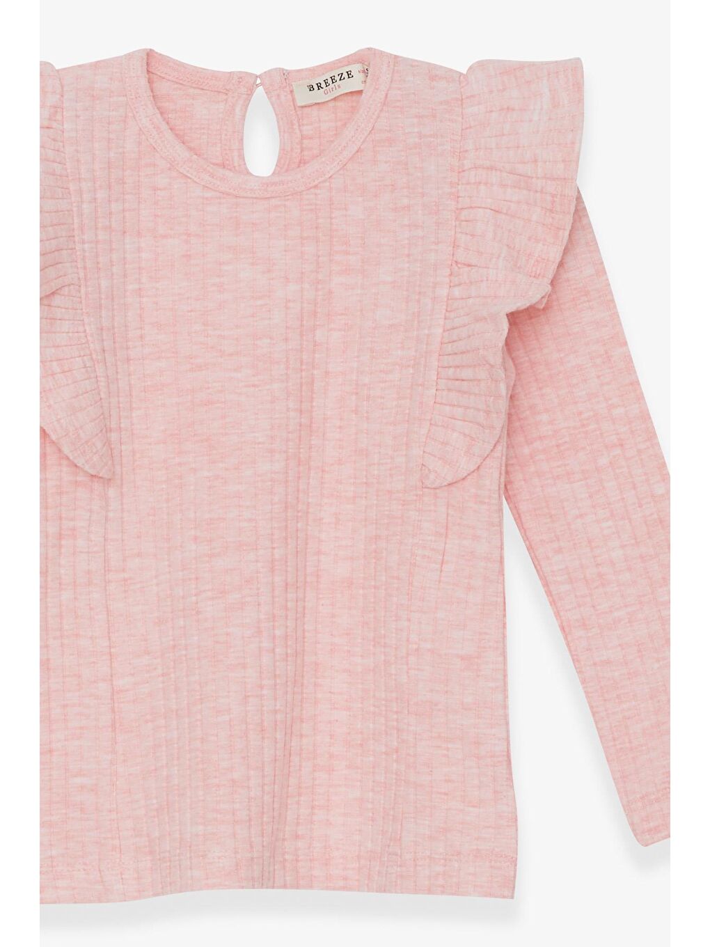 Pembe Kız Çocuk Uzun Kollu Bluz Omuzu Fırfırlı Somon Melanj (1.5-5 Yaş)-4