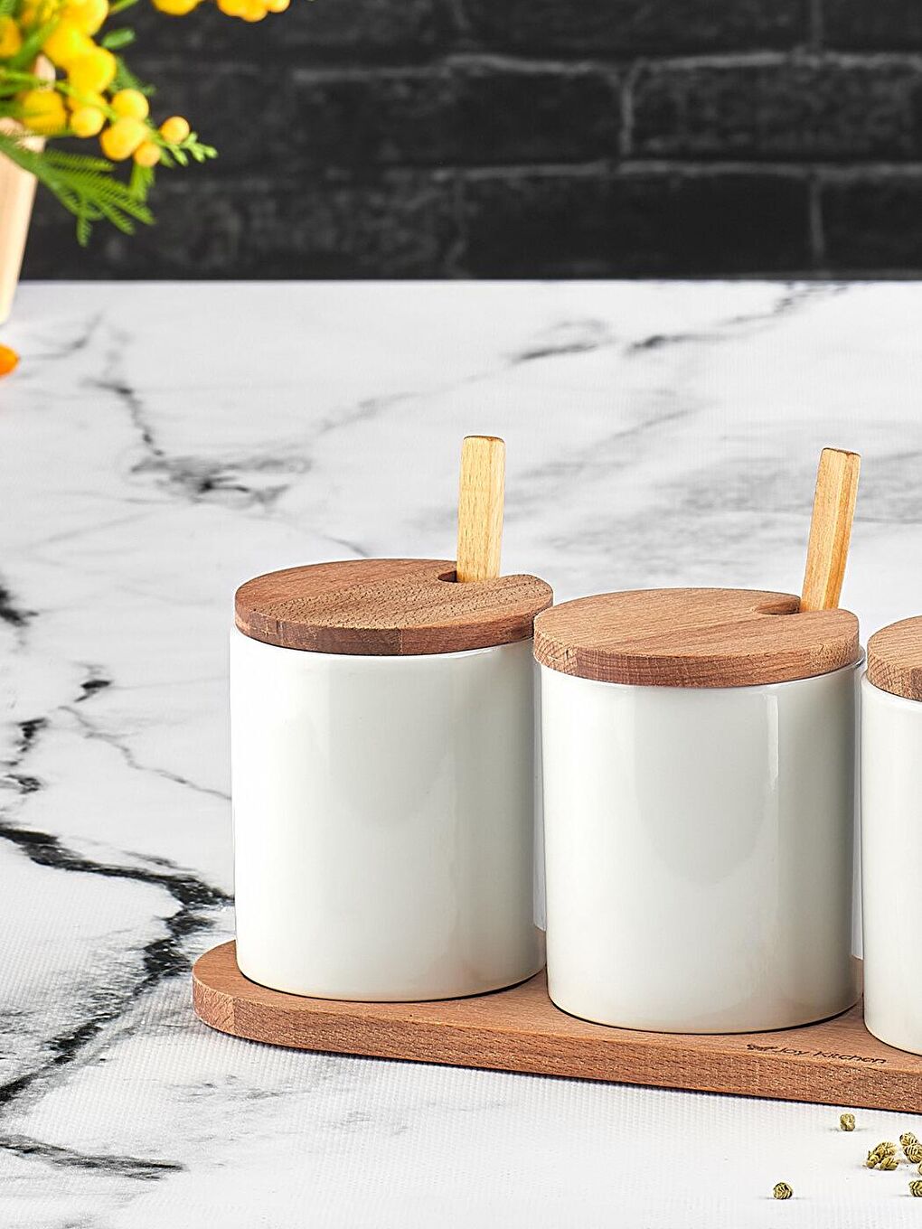 Karışık Freya 3'lü Baharatlık Takımı Seti Ahşap Stantlı-1