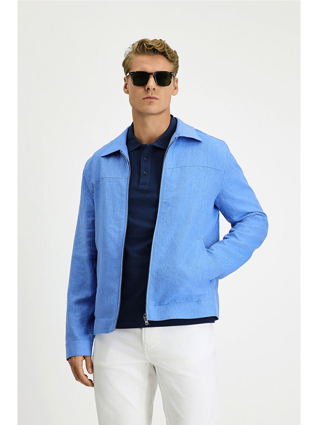 Mavi Mevsimlik Keten Mont-2