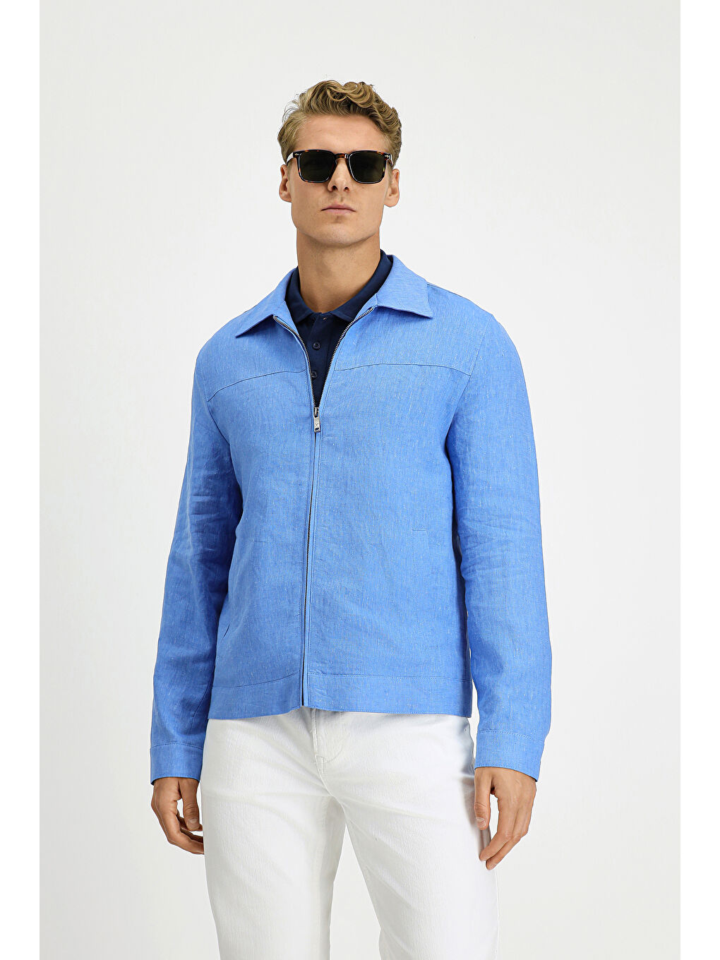 Mavi Mevsimlik Keten Mont-3