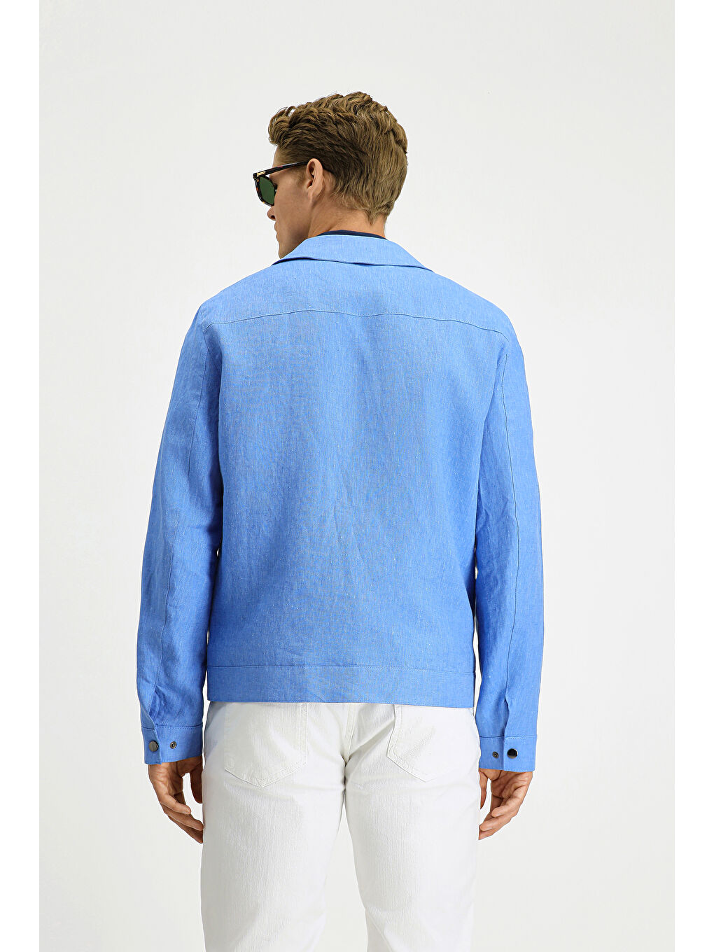 Mavi Mevsimlik Keten Mont-4