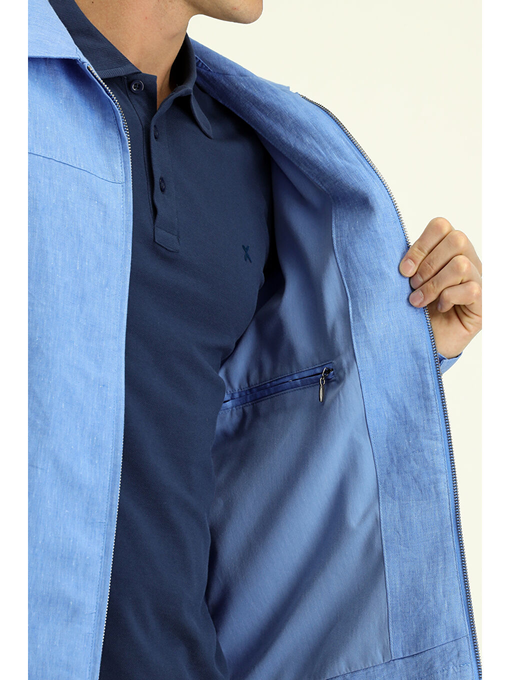 Mavi Mevsimlik Keten Mont-5