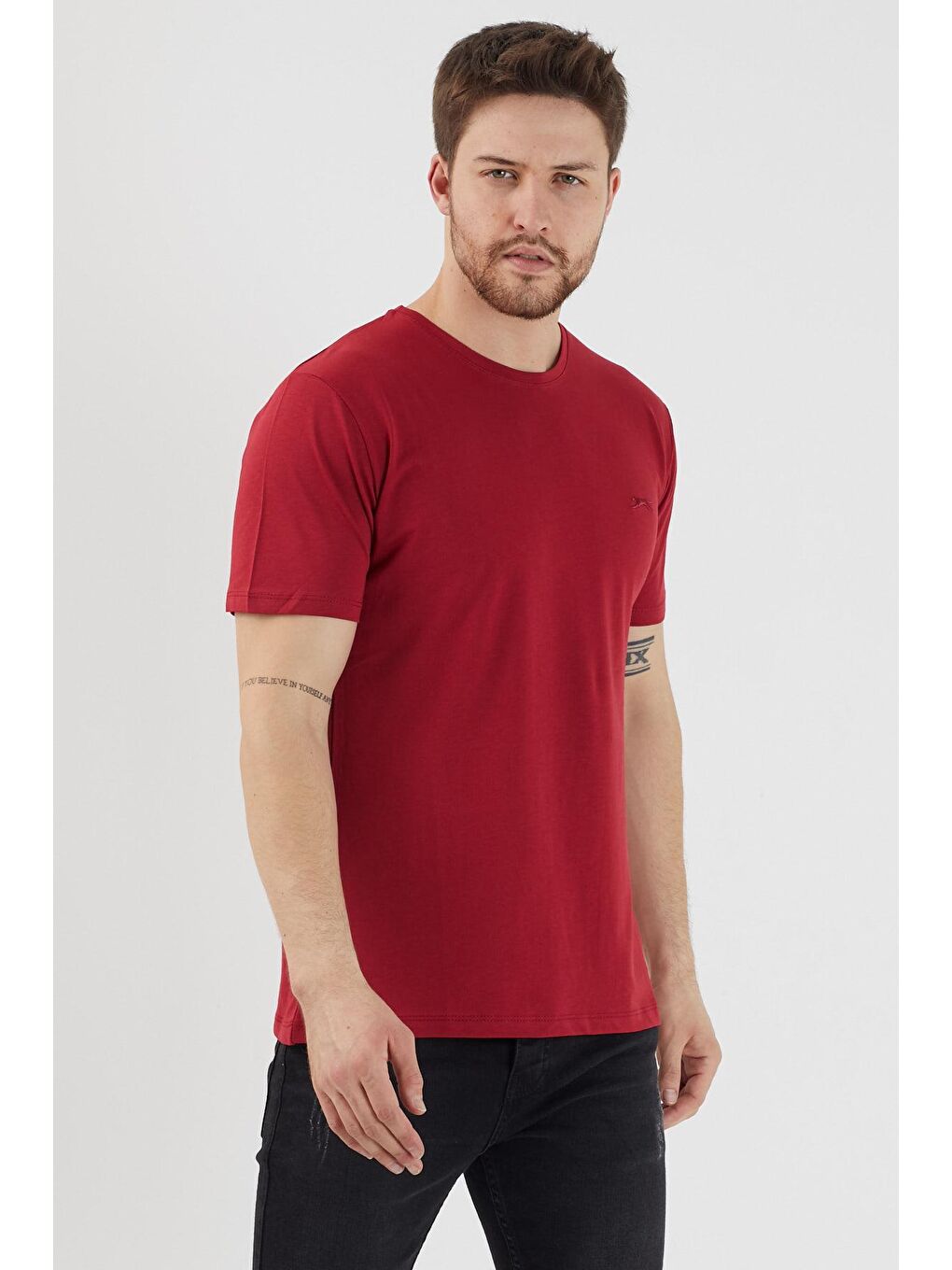 SANDER KTN Erkek %100 Pamuk Tişört Bordo-1