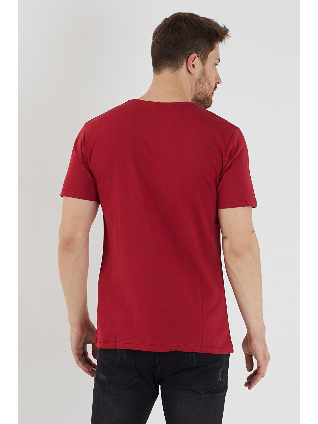 SANDER KTN Erkek %100 Pamuk Tişört Bordo-3