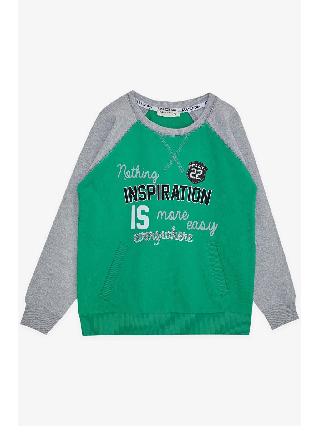 Erkek Çocuk Sweatshirt Yazı Baskılı Cepli Yeşil (5-10 Yaş)