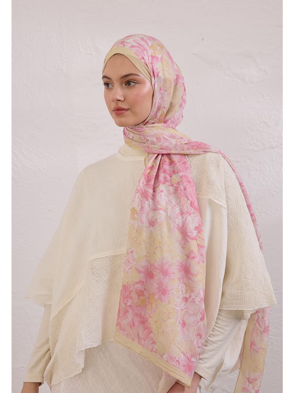 Summer Bloom Desen Rami Şal Soft Pembe