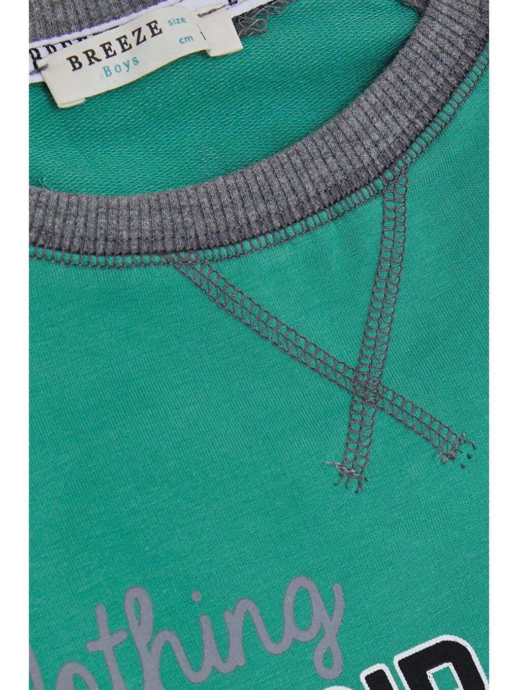 Turkuaz Erkek Çocuk Sweatshirt Yazı Baskılı Cepli Mint Yeşili (5-10 Yaş)-1