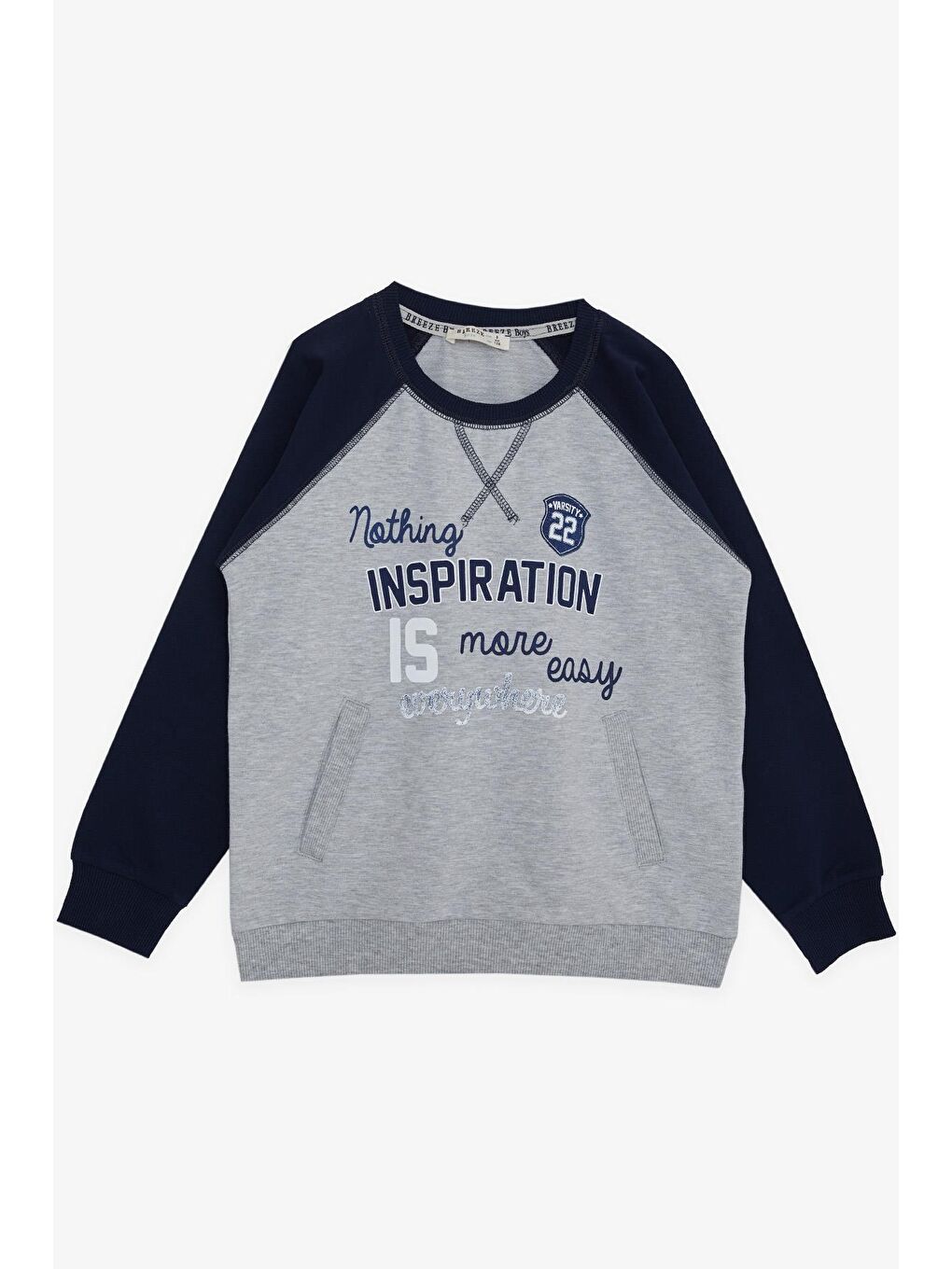 Erkek Çocuk Sweatshirt Yazı Baskılı Cepli Açık Gri Melanj (5-10 Yaş)