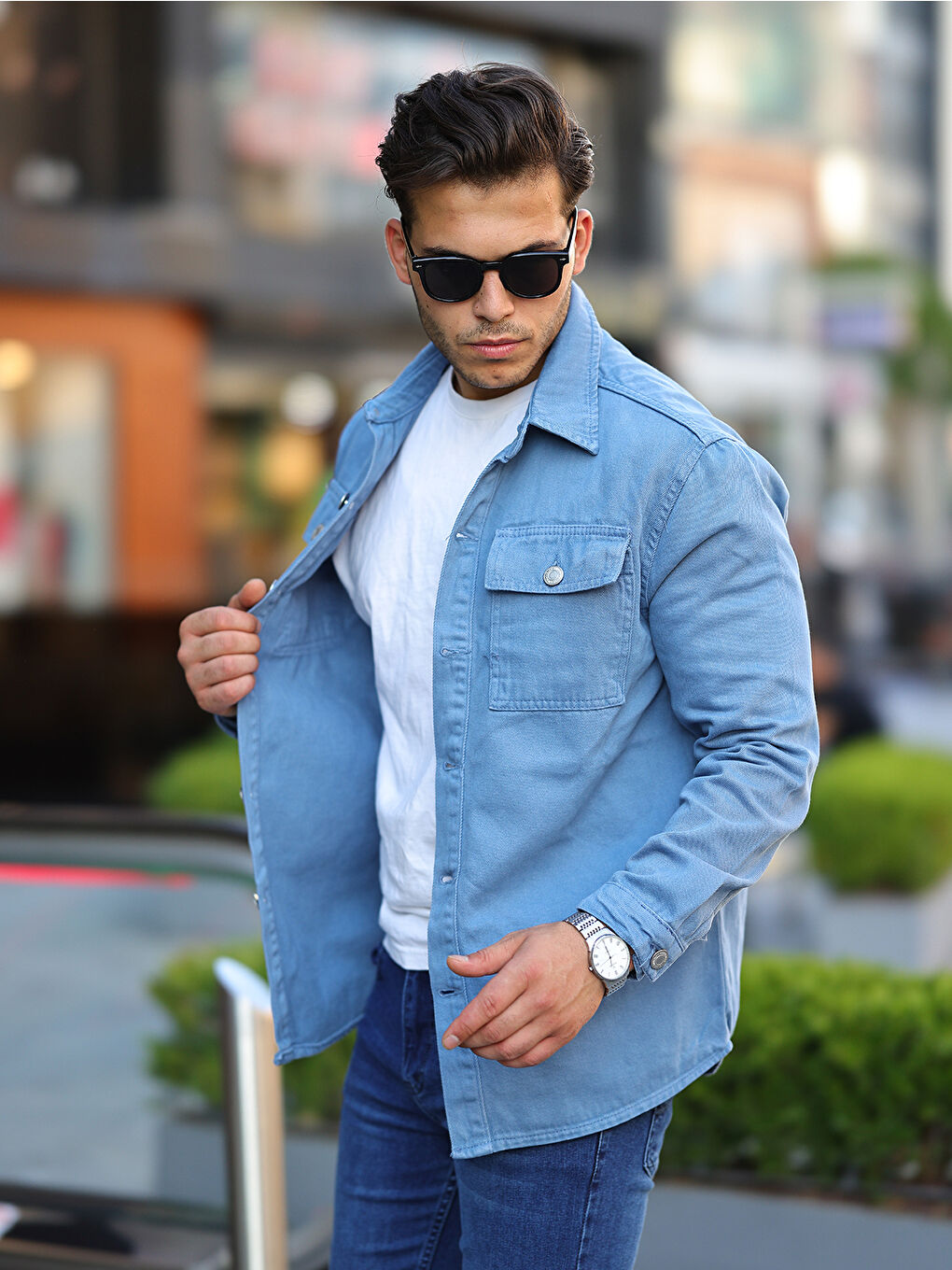 comstar İndigo Erkek Oversize Geniş Kesim Denim Çift Cep Ceket Gömlek - 2