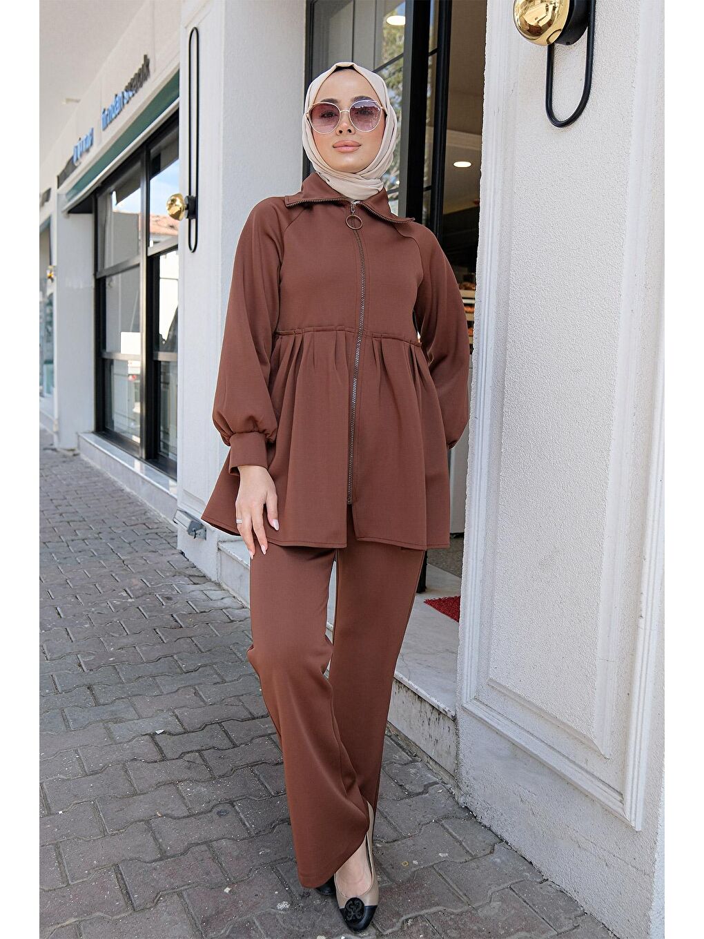 Kadın İkili Scuba Takım Kahverengi-1