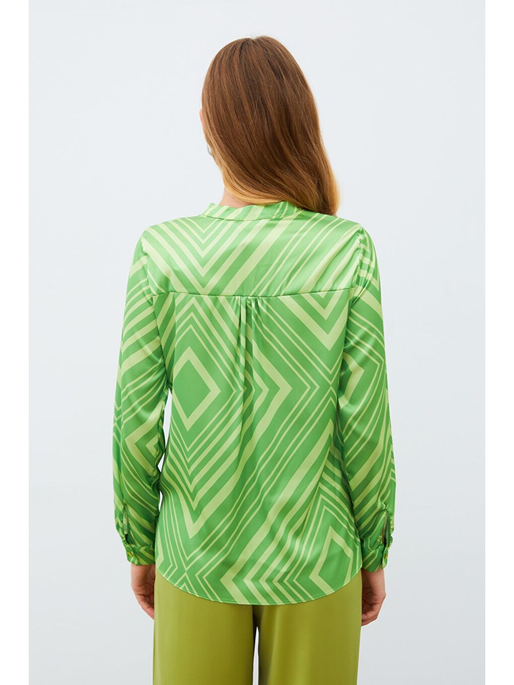 Kruvaze Desenli Bluz - Yeşil-4
