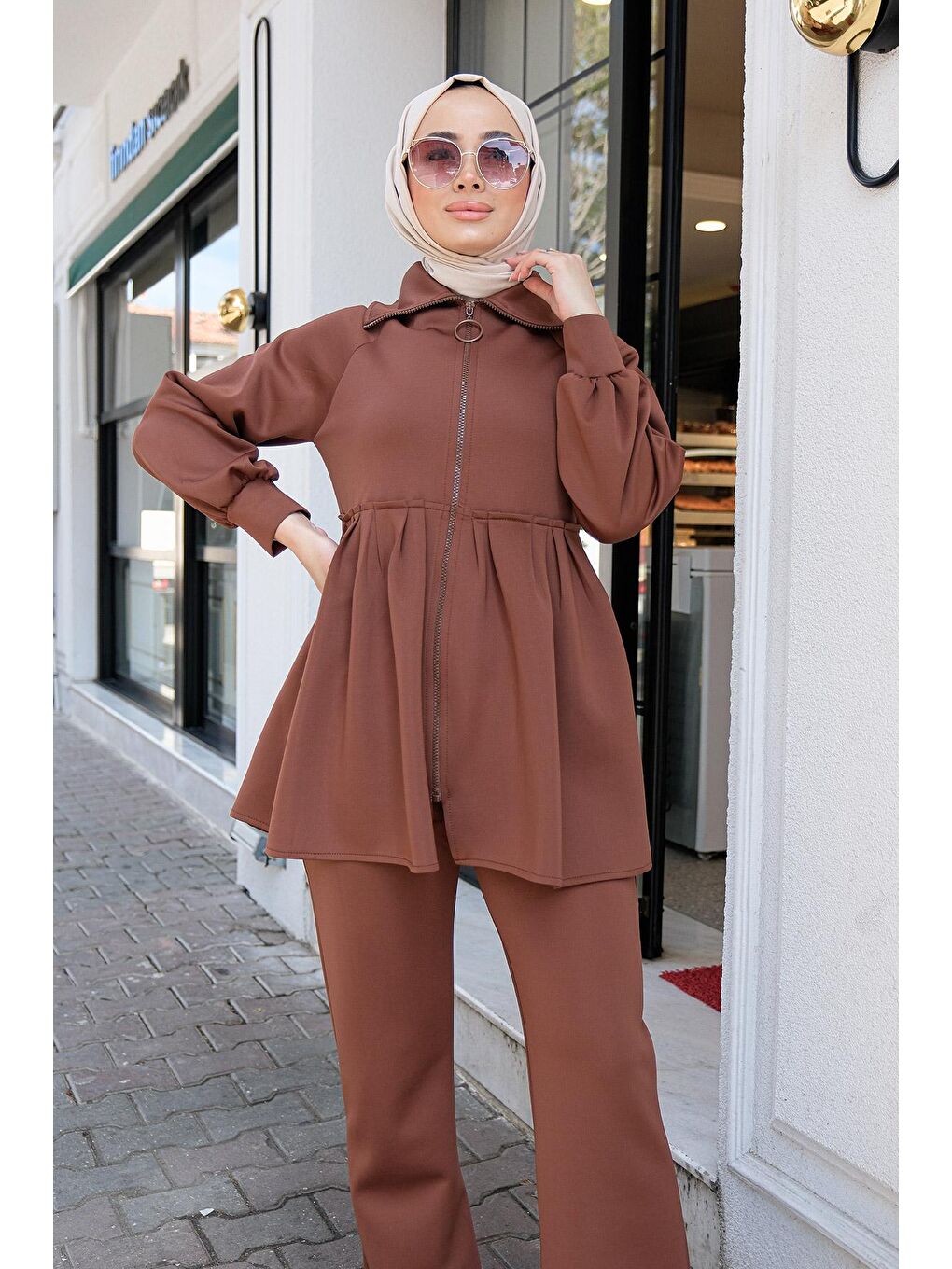 Kadın İkili Scuba Takım Kahverengi-2