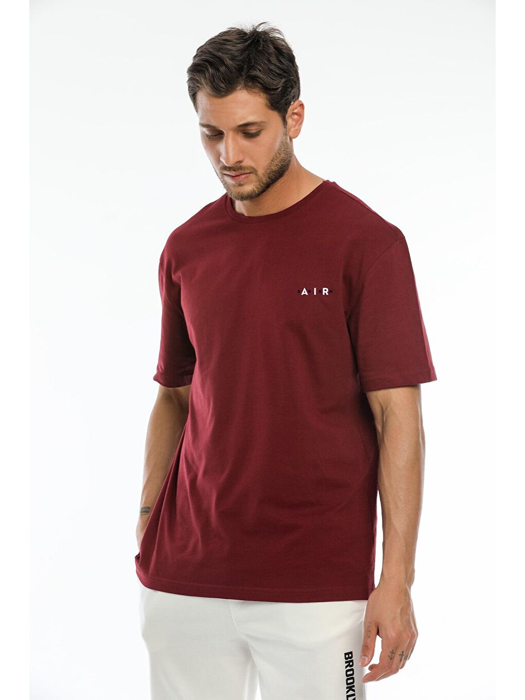 Süperlife Bordo Erkek Bisiklet Yaka Slim Fit Air Baskılı Tişort SPR21Y23 - 1