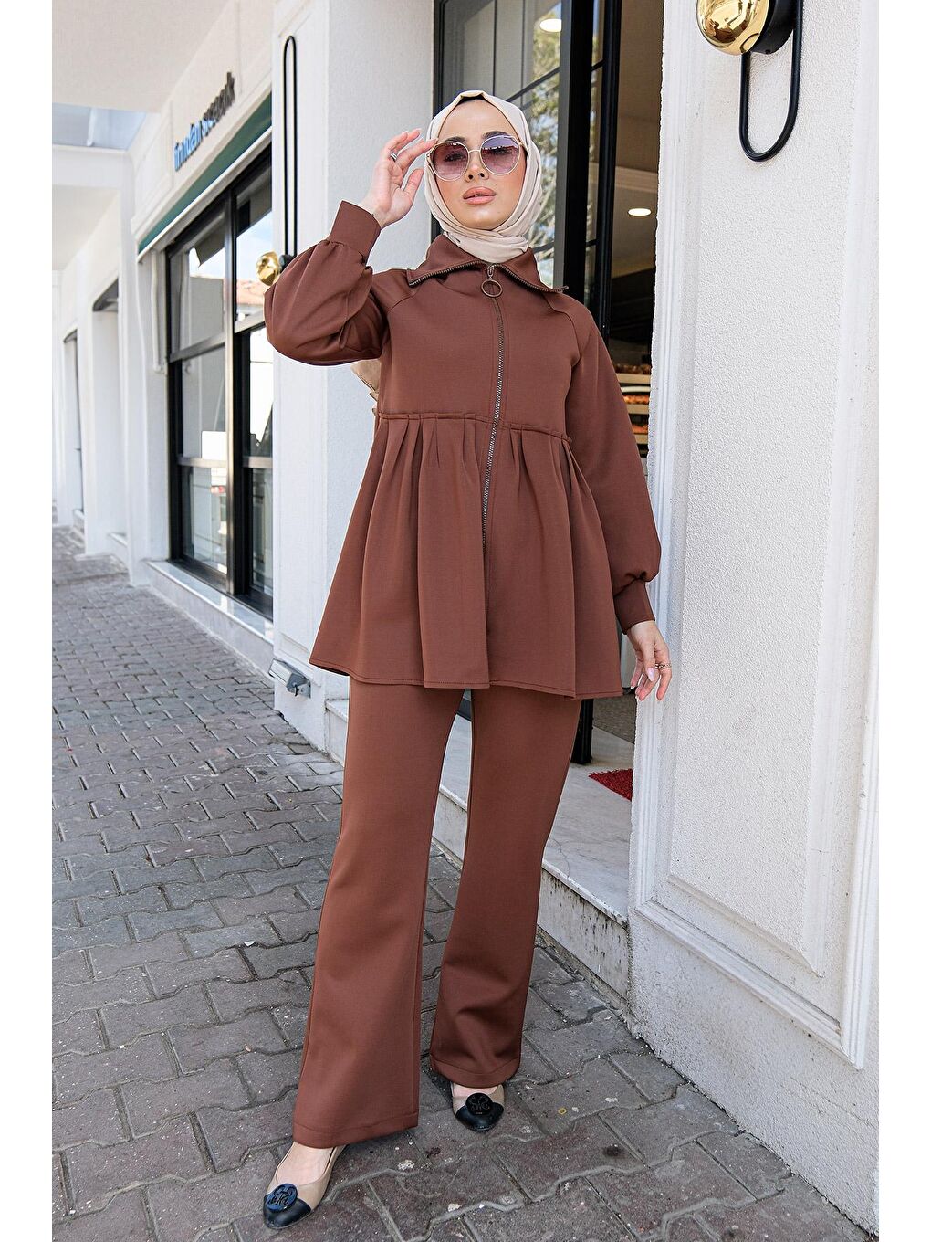 Kadın İkili Scuba Takım Kahverengi-3