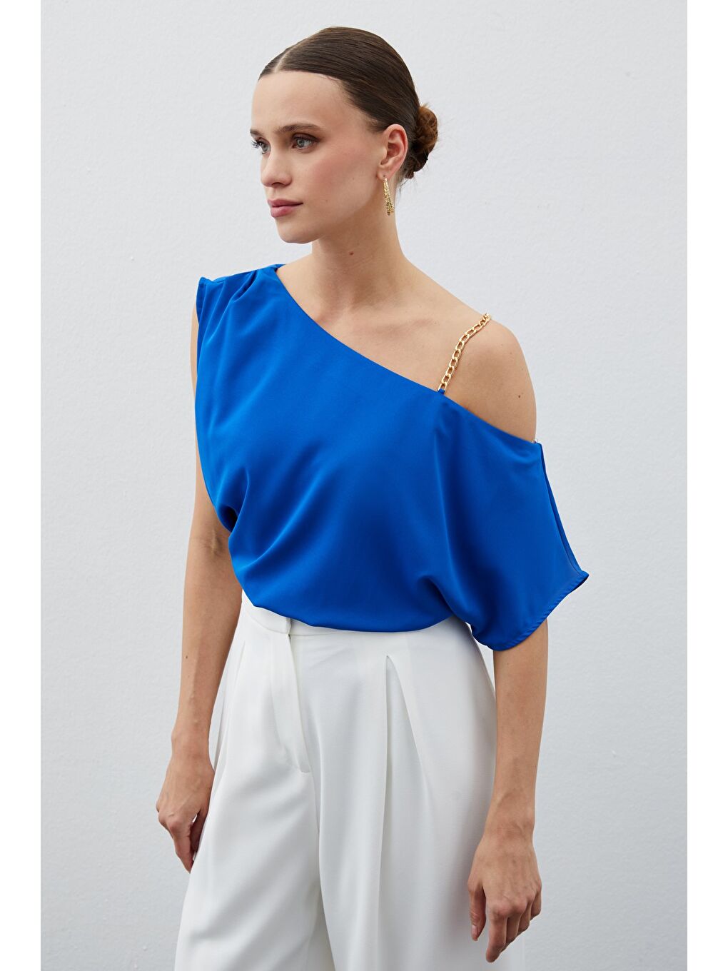Düşük Omuzlu Salaş Bluz - Sax Mavi-2