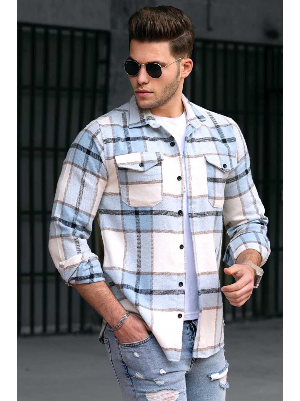 Ekoseli Mavi Oduncu Gömlek 4921-0