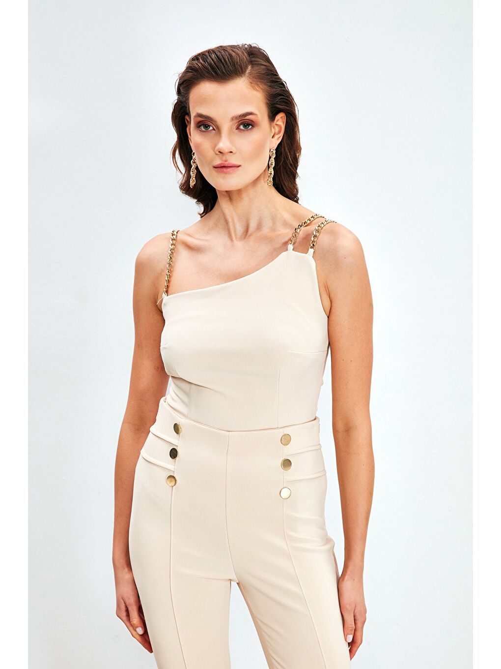 Zincir Askılı Bluz - Bej-2