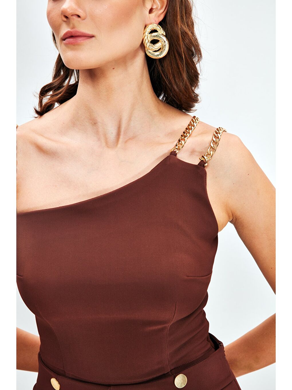 Kahverengi Zincir Askılı Bluz - Kahve-3