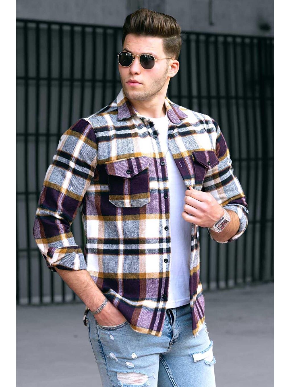 Ekoseli Mor Gömlek 4921