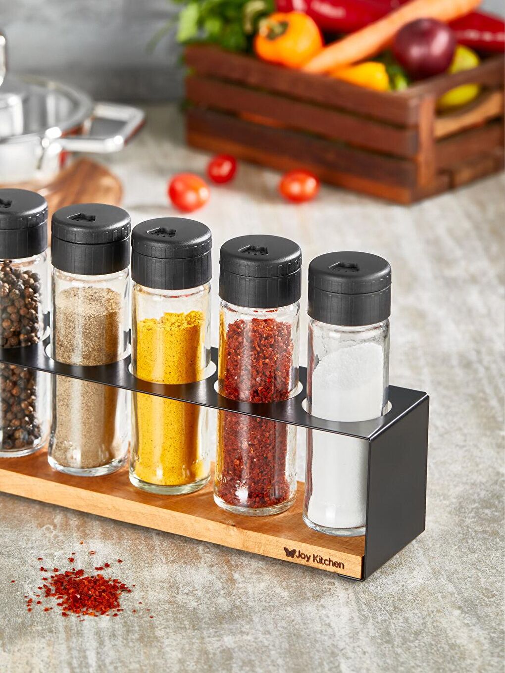 Karışık Lisa 5'li Baharatık Seti Mt. Ahşap Stantlı-1