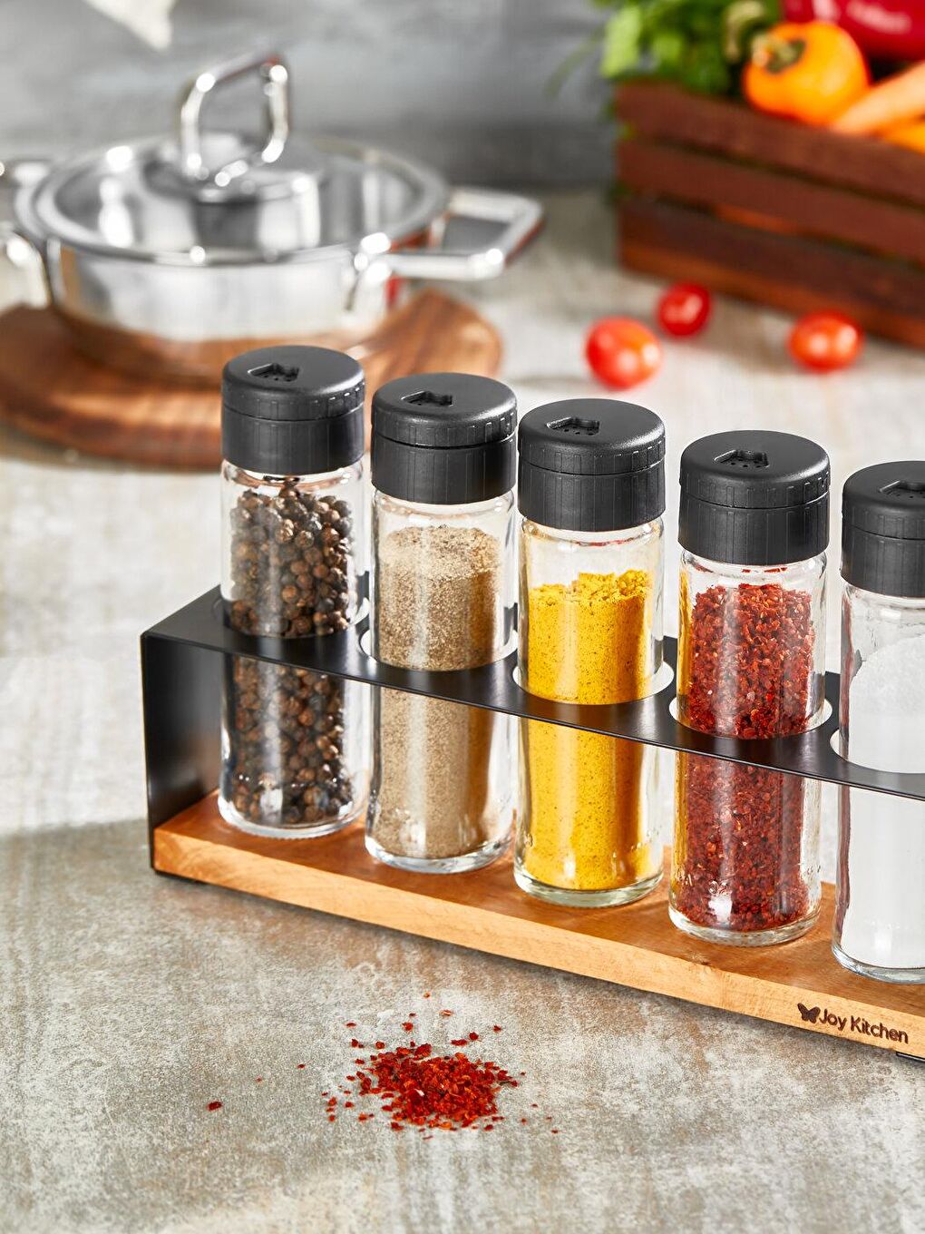 Karışık Lisa 5'li Baharatık Seti Mt. Ahşap Stantlı-2