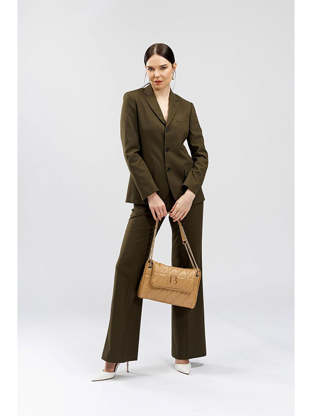 Gri Desenli Zincir Askılı Kadın El ve Omuz Çantası-1