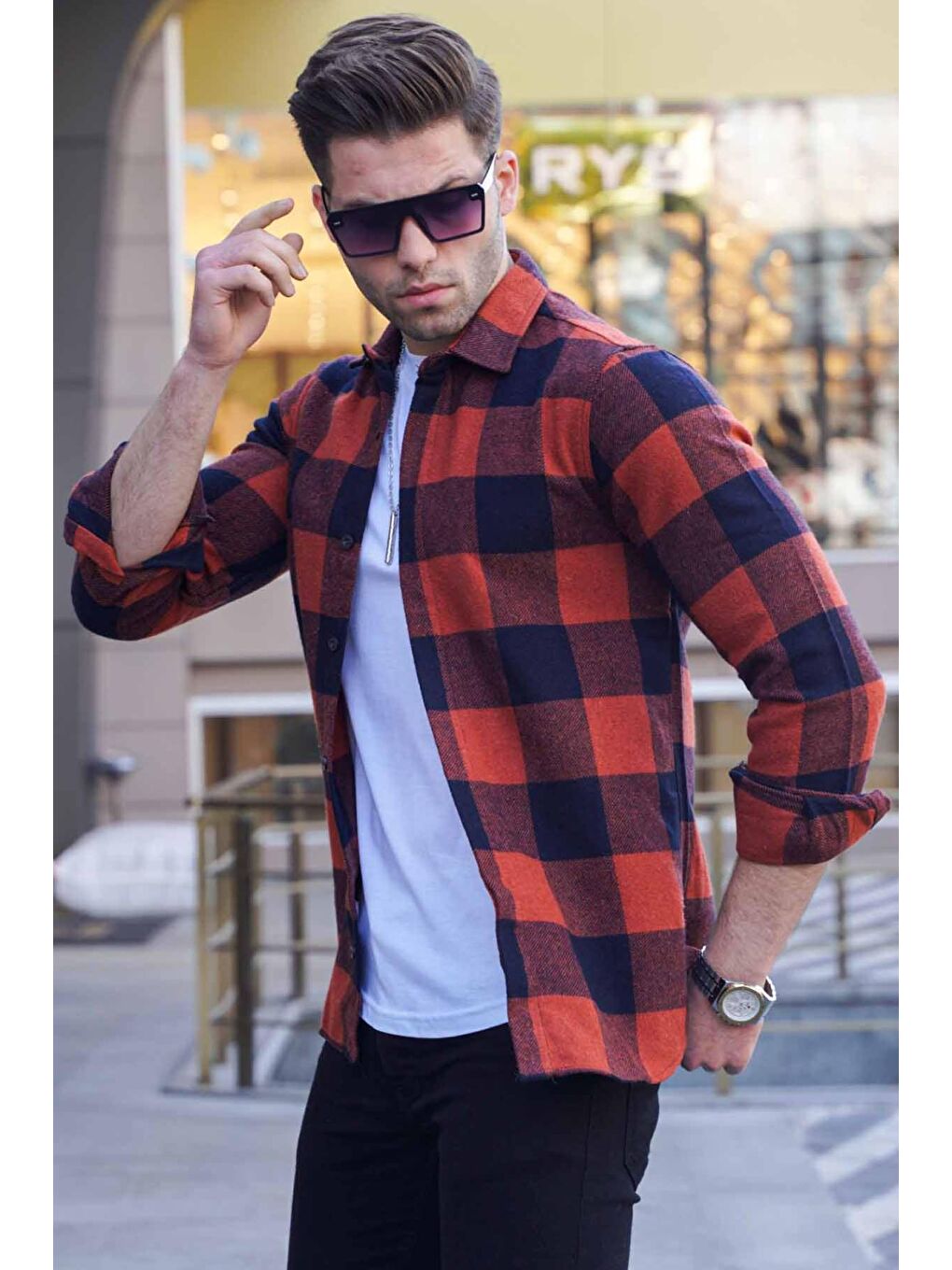 Kahverengi Ekoseli Kiremit Oduncu Gömlek 4664-1