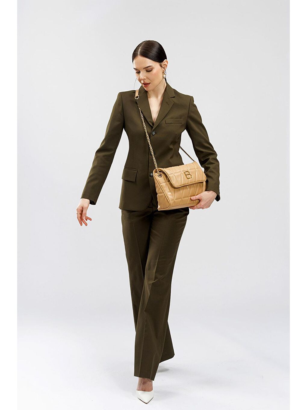 Gri Desenli Zincir Askılı Kadın El ve Omuz Çantası-2