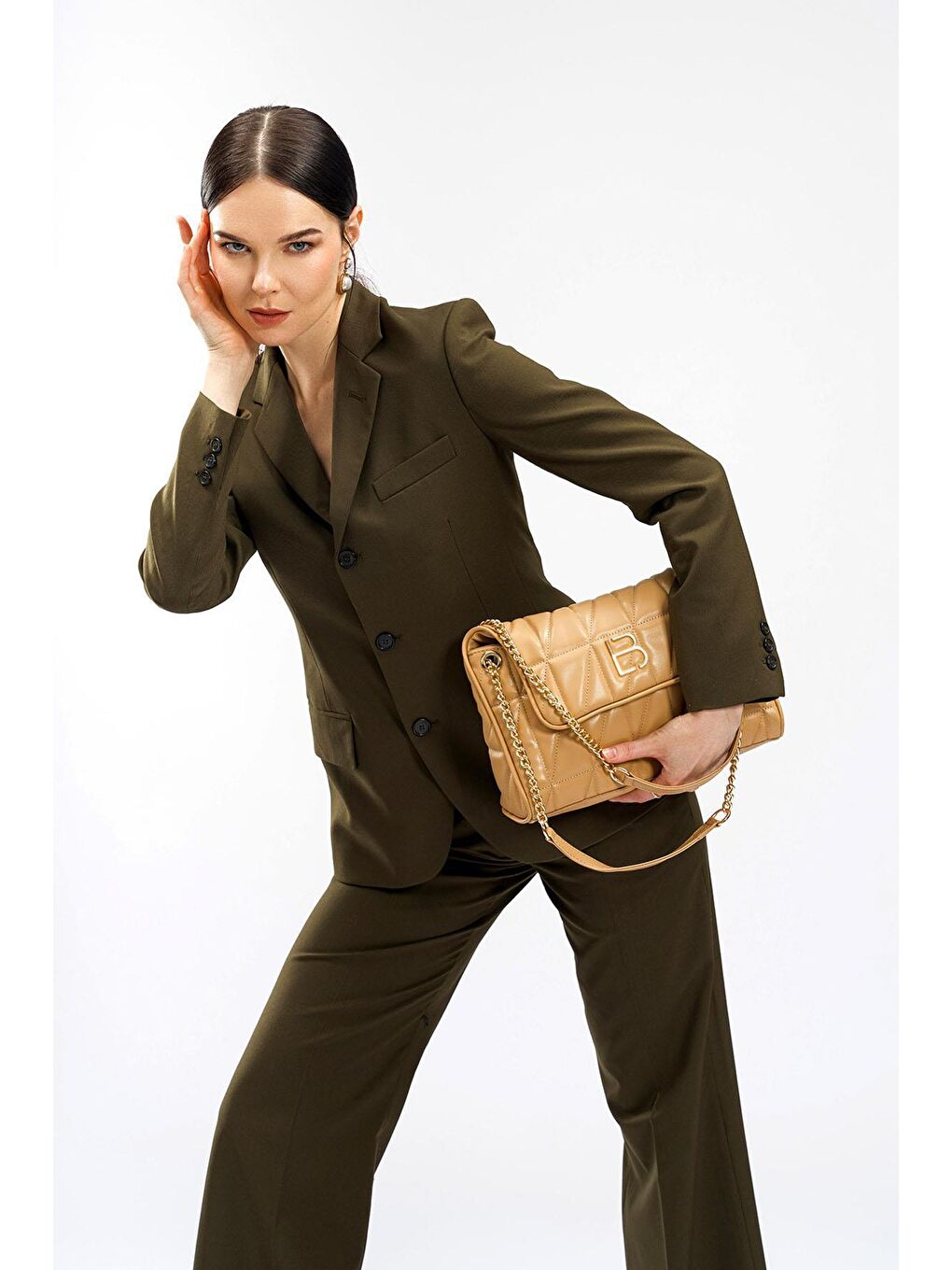 Gri Desenli Zincir Askılı Kadın El ve Omuz Çantası-3