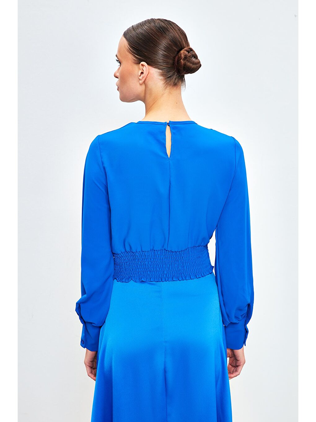 Kolye Detaylı Crop Bluz - Sax Mavi-7