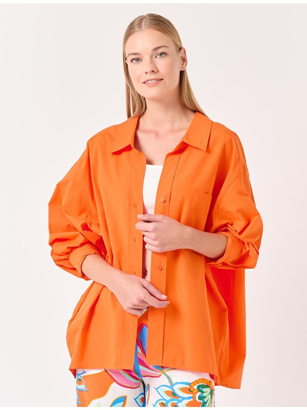 Turuncu Uzun Kol Gömlek Yaka Dokuma Gömlek-3