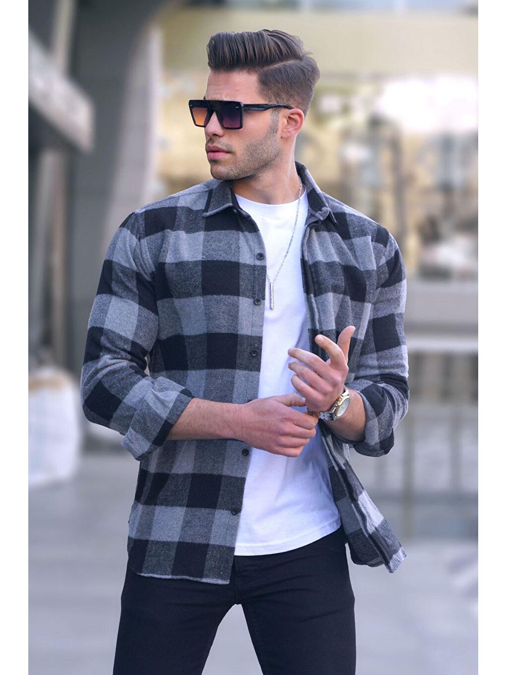 Ekoseli Gri Oduncu Gömlek 4664