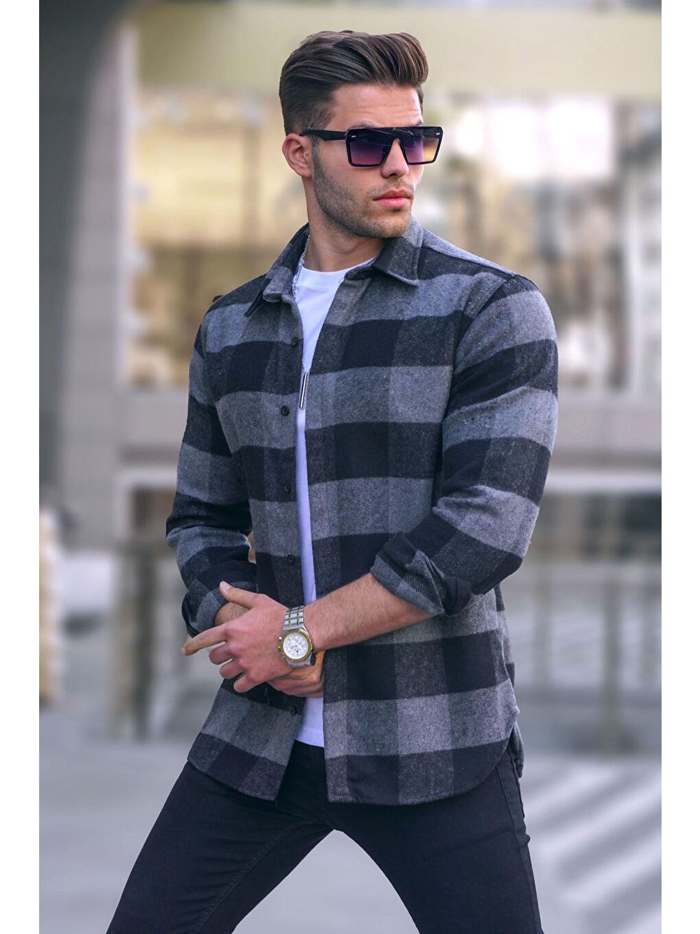 Ekoseli Gri Oduncu Gömlek 4664-1