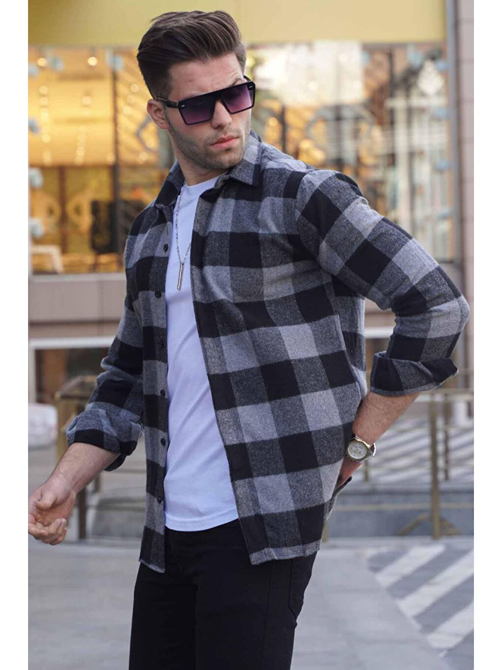 Ekoseli Gri Oduncu Gömlek 4664-2