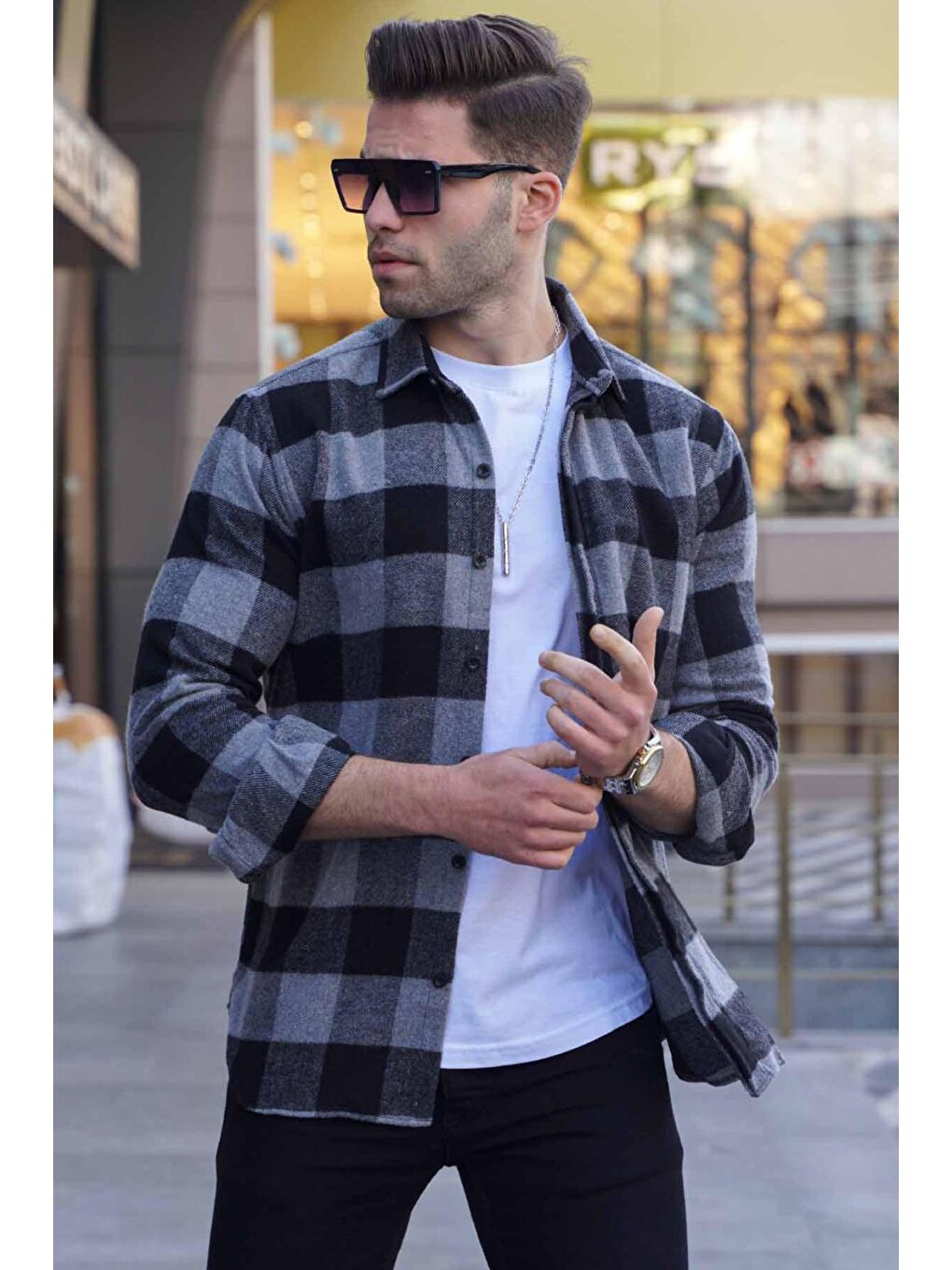 Ekoseli Gri Oduncu Gömlek 4664-3