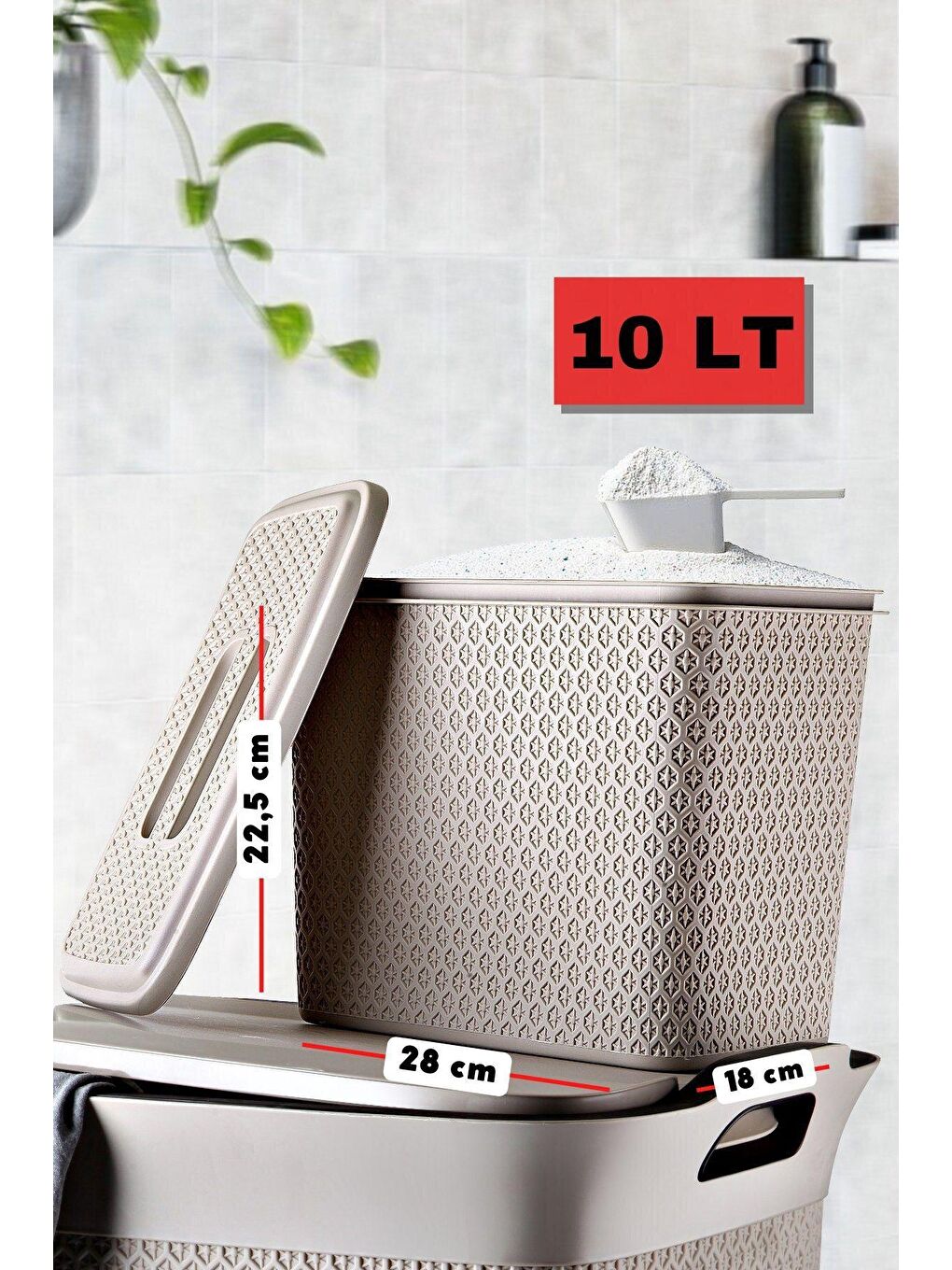 Nandy Home Karışık 3'lü Set Dekoratif safir Desenli Banyo Kirli Sepeti, Deterjan Kutusu ve Çok Amaçlı Sepet - 3