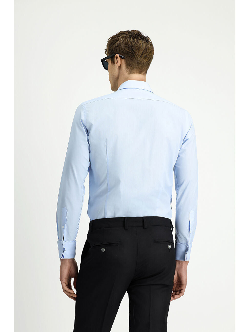 Mavi Uzun Kol Slim Fit Dar Kesim Klasik Manşetli Pamuk Gömlek-3