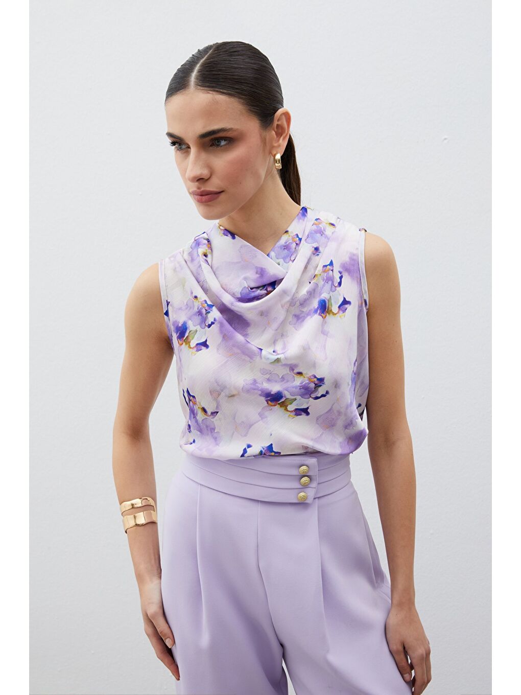 Degaje Yaka Desenli Bluz - Lila