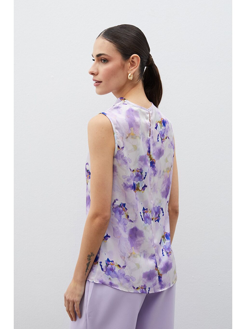 Degaje Yaka Desenli Bluz - Lila-2