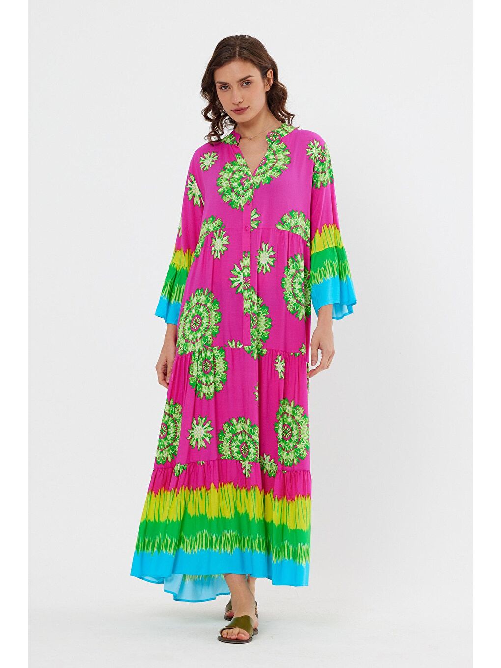 Pembe Kadın Önü Düğmeli Elbise