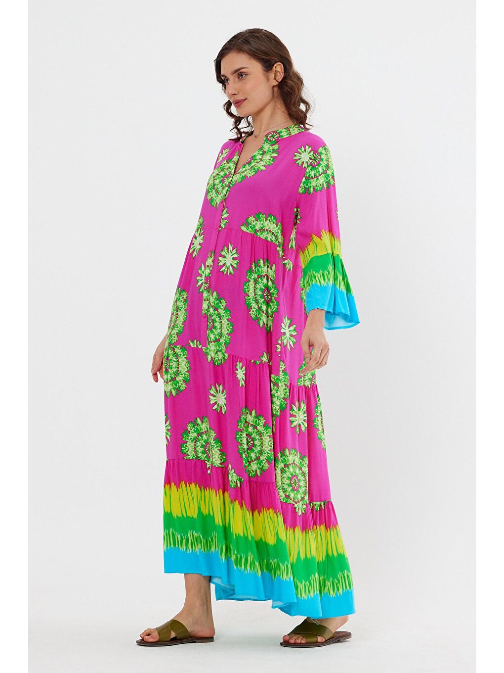 Pembe Kadın Önü Düğmeli Elbise-3