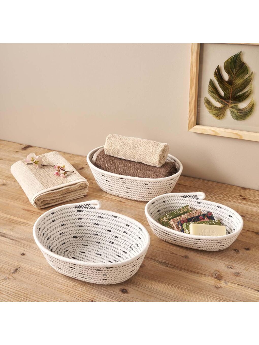 Maroon Pamuklu Dekoratif Sele Sepet Beyaz-3