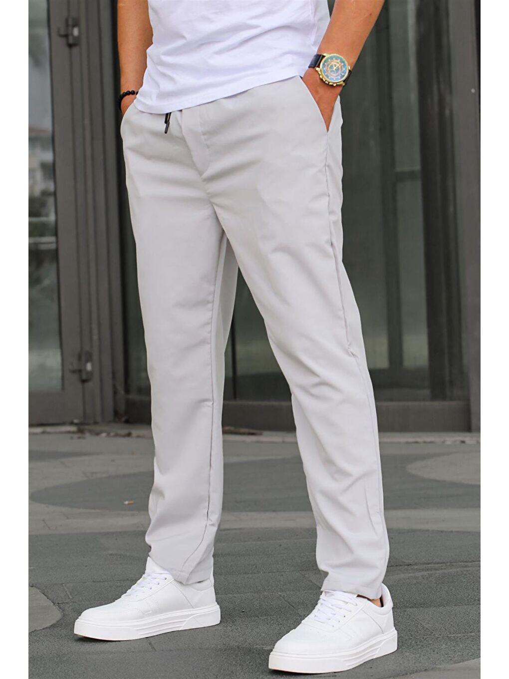 Gri Waffle Kumaş Siyah Basic  Erkek Pantolon 6513-1