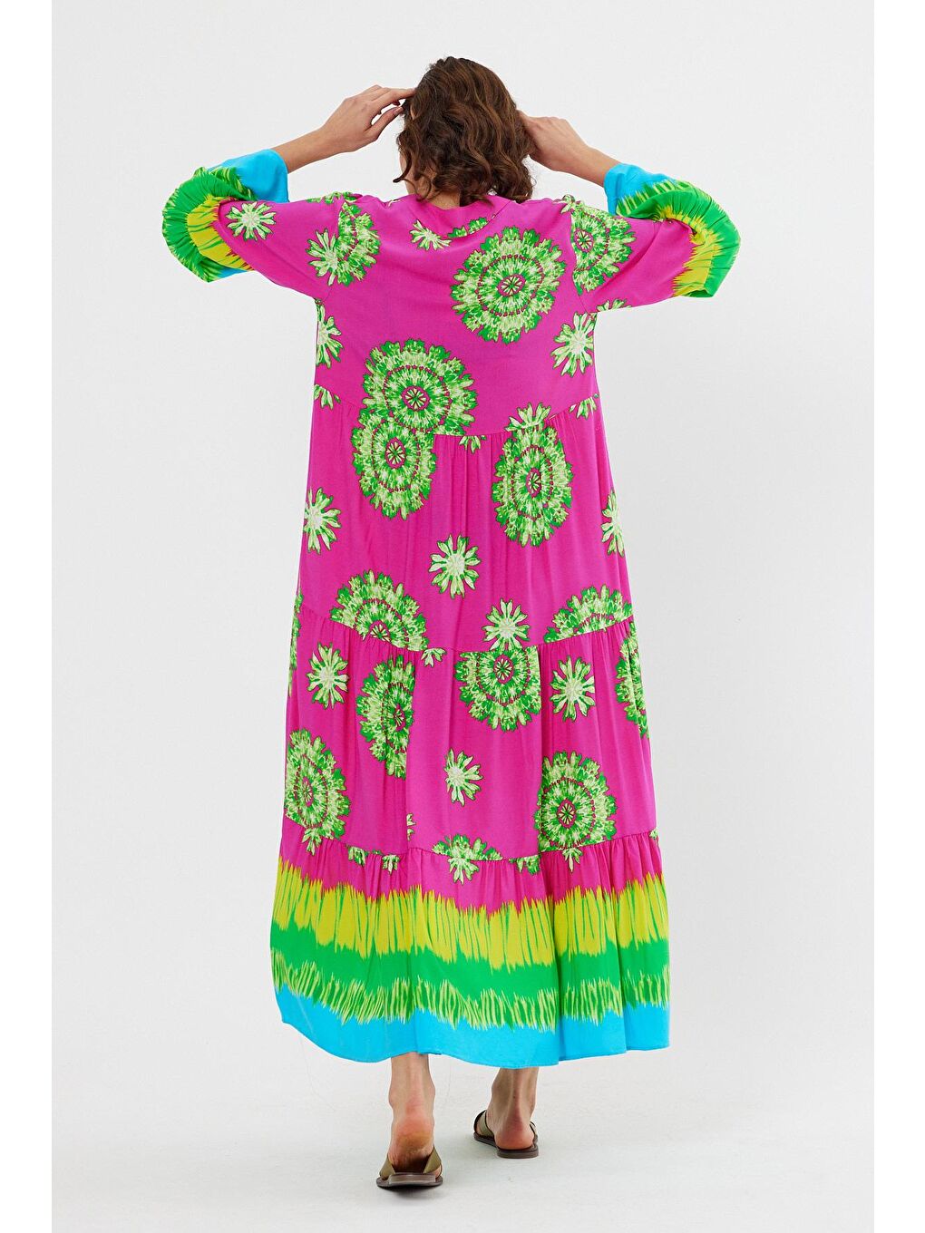 Pembe Kadın Önü Düğmeli Elbise-4