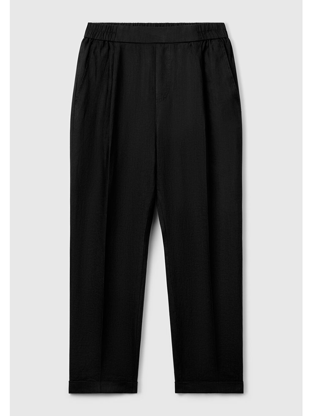 Kadın Siyah %100 Keten Beli Lastikli Pantolon-1